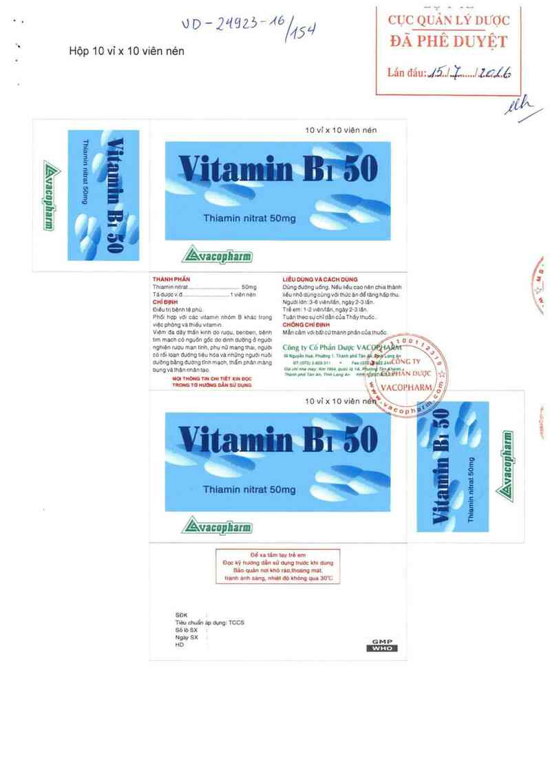 thông tin, cách dùng, giá thuốc Vitamin B1 50 - ảnh 0