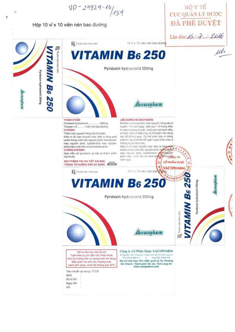 thông tin, cách dùng, giá thuốc Vitamin B6 250 - ảnh 0