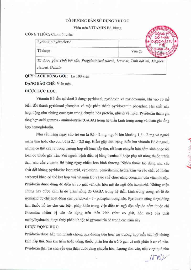 thông tin, cách dùng, giá thuốc Vitamin B6 10 mg - ảnh 1
