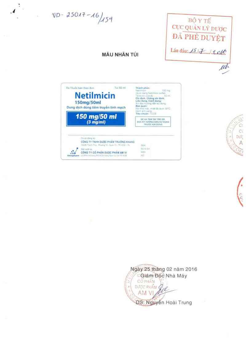 thông tin, cách dùng, giá thuốc Netilmicin 150 mg/50 ml - ảnh 0