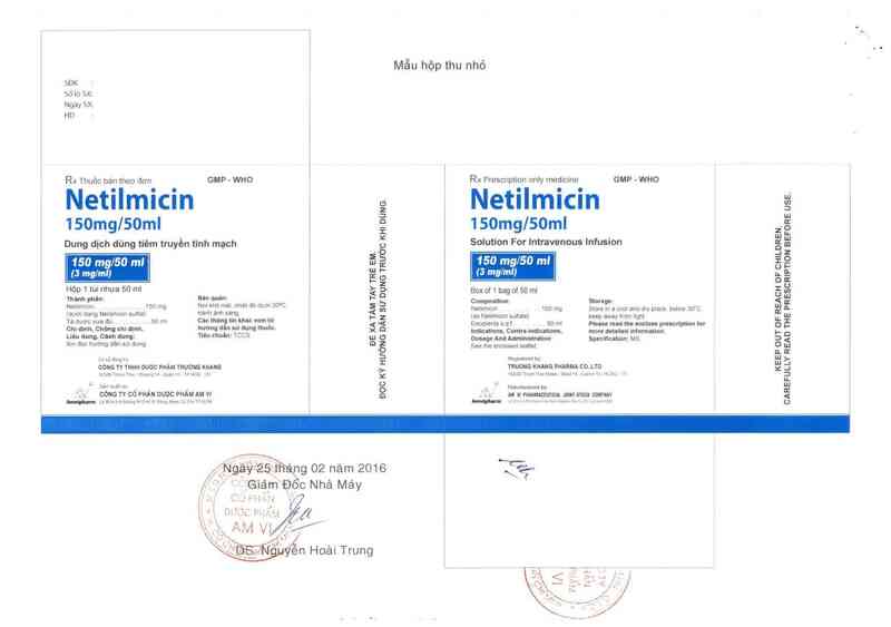 thông tin, cách dùng, giá thuốc Netilmicin 150 mg/50 ml - ảnh 1