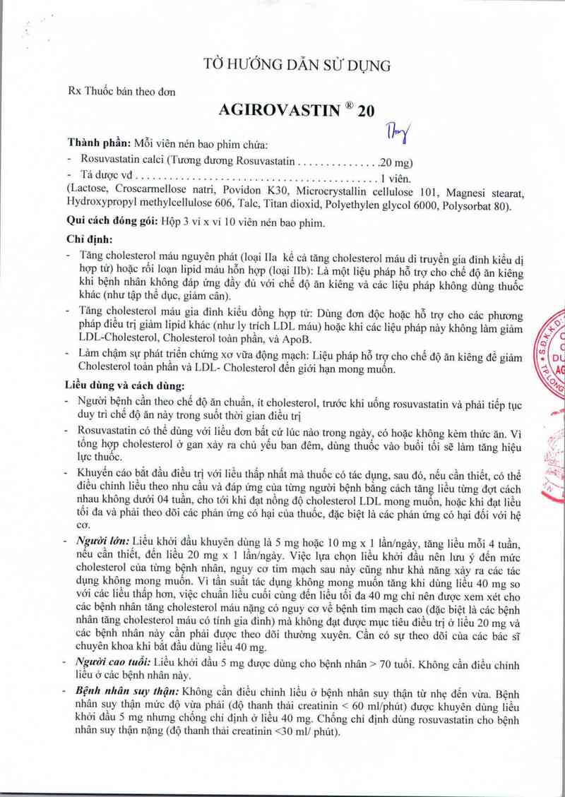 thông tin, cách dùng, giá thuốc Agirovastin 20 - ảnh 1