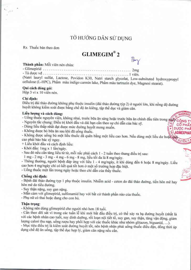 thông tin, cách dùng, giá thuốc Glimegim 2 - ảnh 1