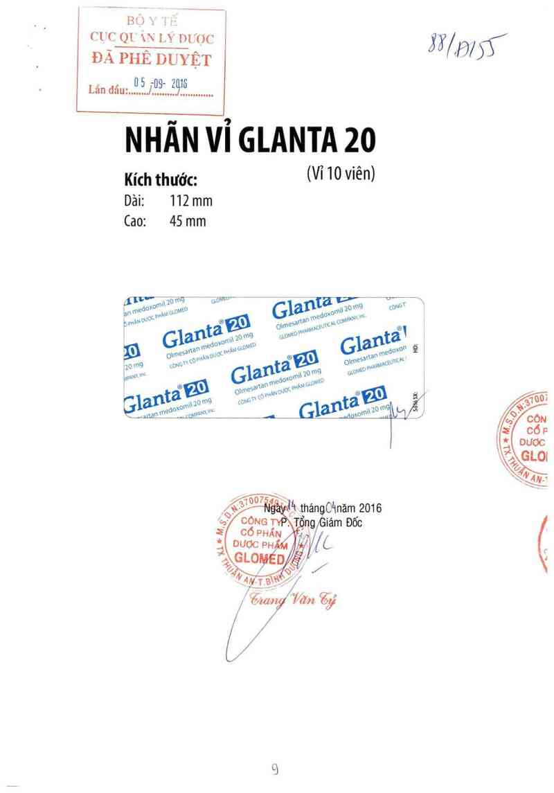 thông tin, cách dùng, giá thuốc Glanta 20 - ảnh 0