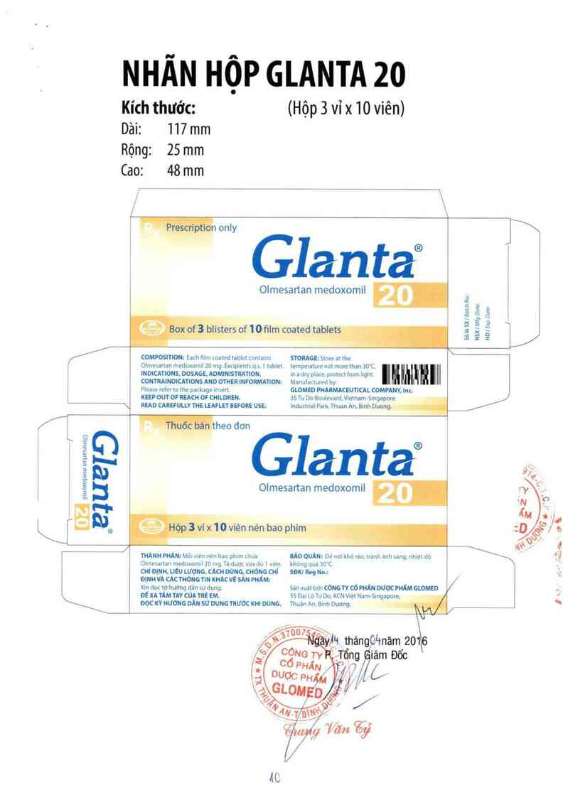 thông tin, cách dùng, giá thuốc Glanta 20 - ảnh 1