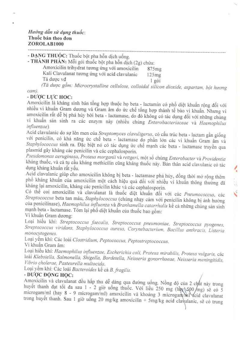 thông tin, cách dùng, giá thuốc Zorolab 1000 - ảnh 1