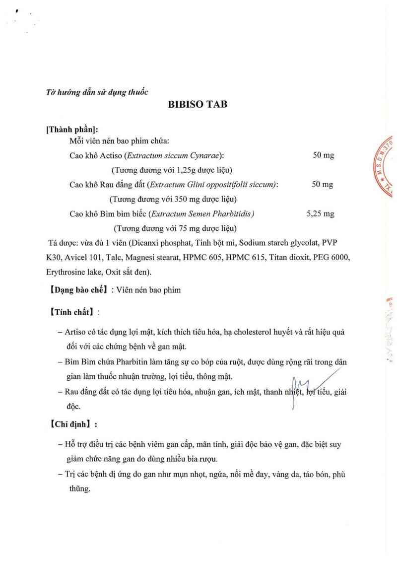 thông tin, cách dùng, giá thuốc Bibiso Tab - ảnh 1