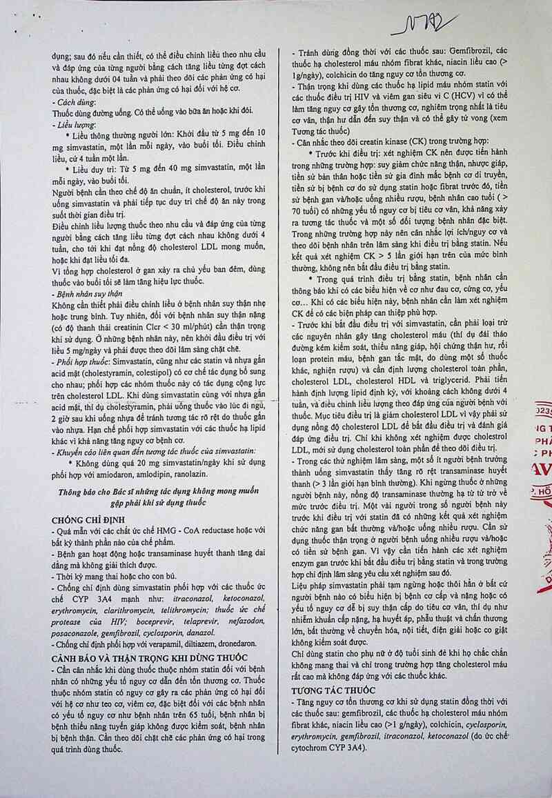 thông tin, cách dùng, giá thuốc Simvastatin Savi 20 - ảnh 2