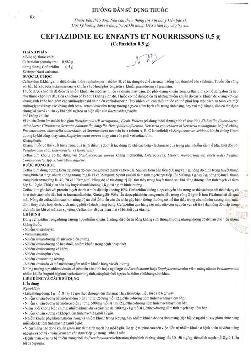 thông tin, cách dùng, giá thuốc Ceftazidime EG Enfants et Nourrissons 0,5g (CSNQ: EG LABO - Laboratoires EuroGenerics, địa chỉ: ~Le Quintet~ Bat A, 12 rue Danjou 92517 Boulegne Billancourt cedex France) - ảnh 2