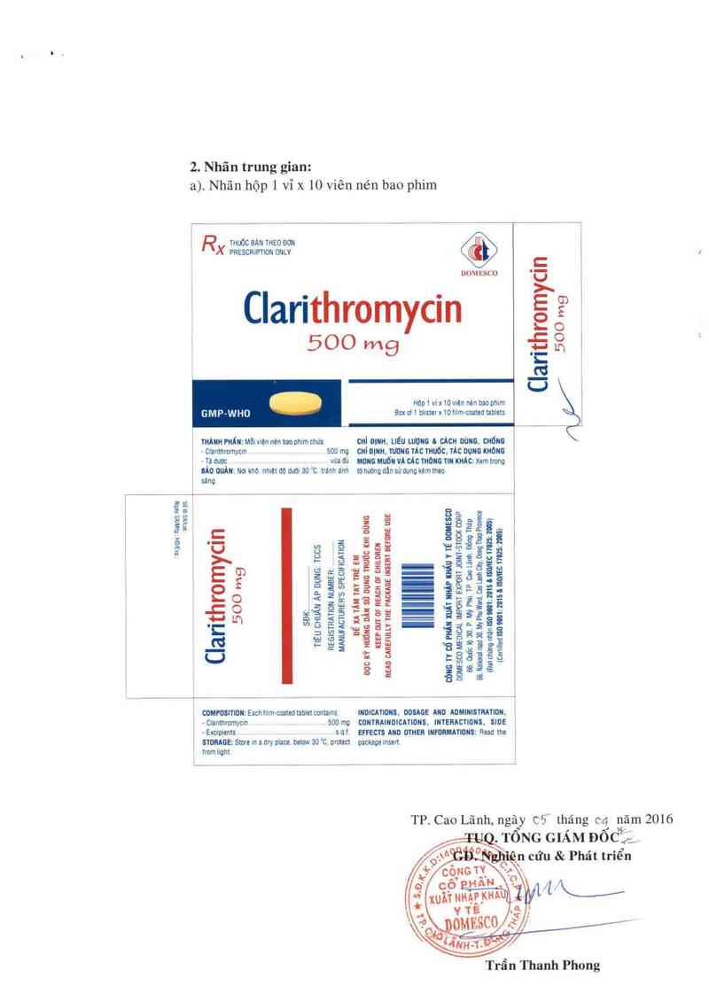 thông tin, cách dùng, giá thuốc Clarithromycin 500 mg - ảnh 1