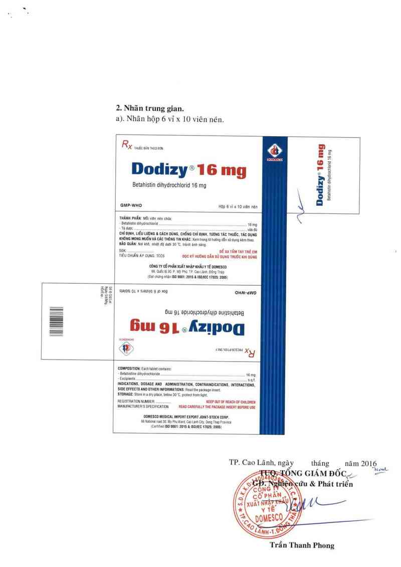 thông tin, cách dùng, giá thuốc Dodizy 16 mg - ảnh 1