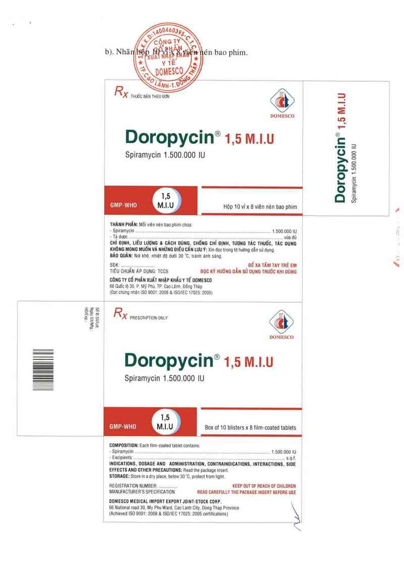 thông tin, cách dùng, giá thuốc Doropycin 1,5 M.I.U - ảnh 1