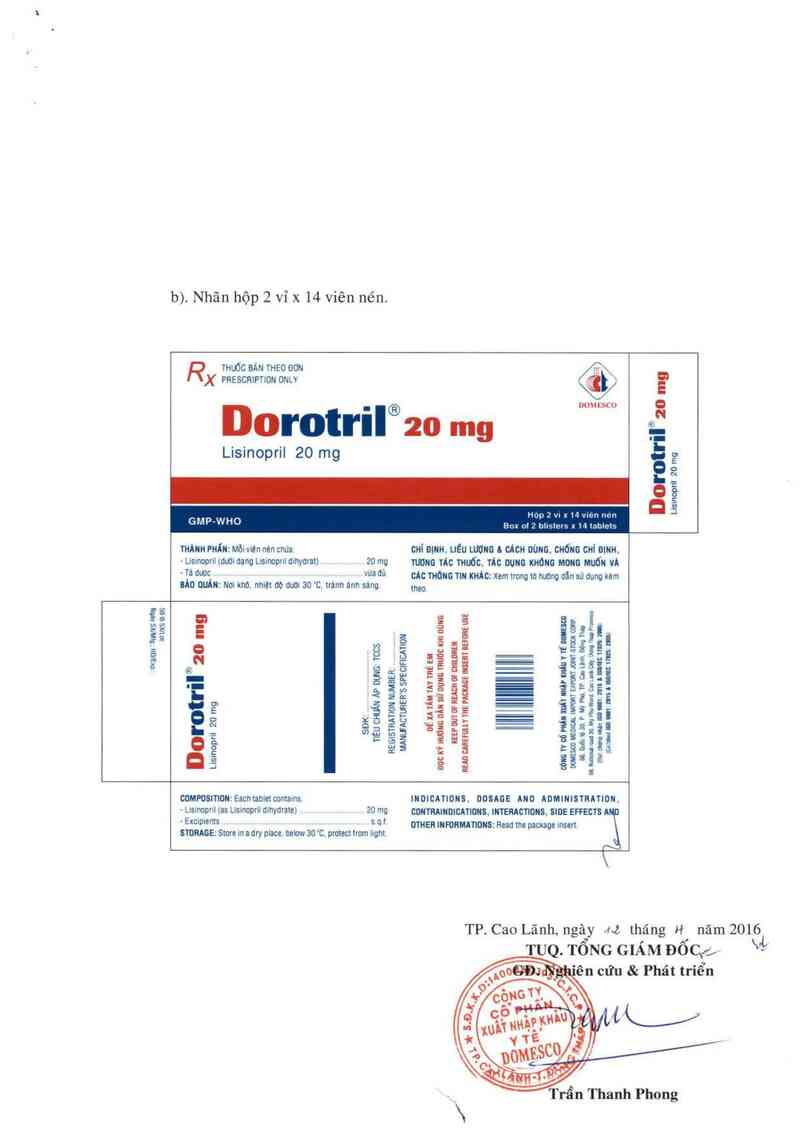 thông tin, cách dùng, giá thuốc Dorotril 20 mg - ảnh 1