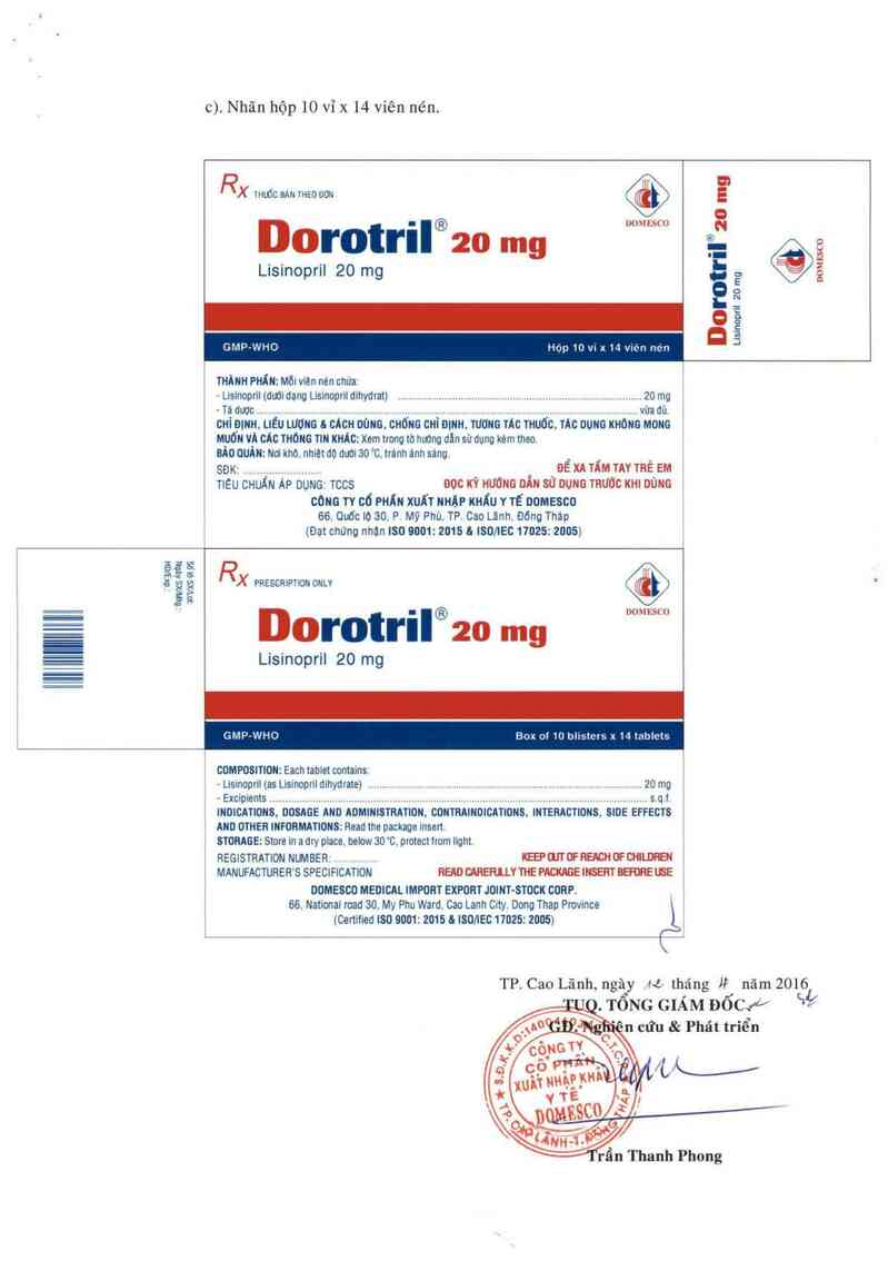 thông tin, cách dùng, giá thuốc Dorotril 20 mg - ảnh 2