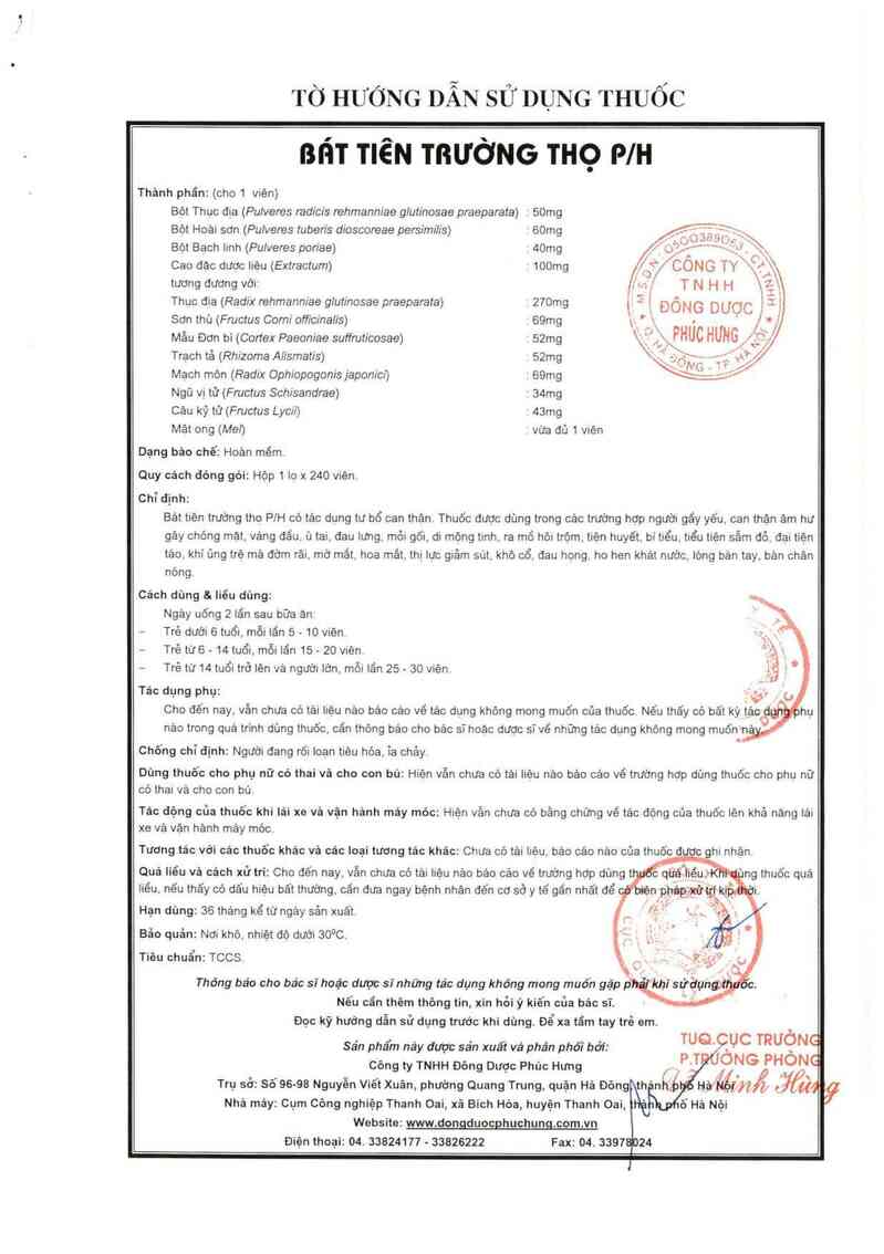 thông tin, cách dùng, giá thuốc Bát tiên trường thọ P/H - ảnh 1