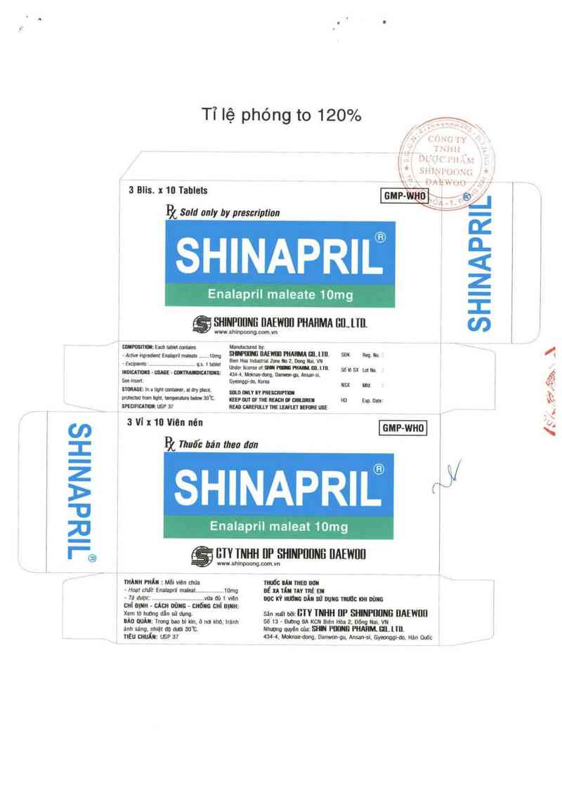 thông tin, cách dùng, giá thuốc Shinapril - ảnh 1
