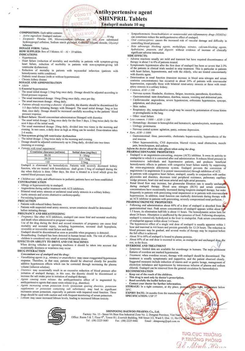 thông tin, cách dùng, giá thuốc Shinapril - ảnh 3