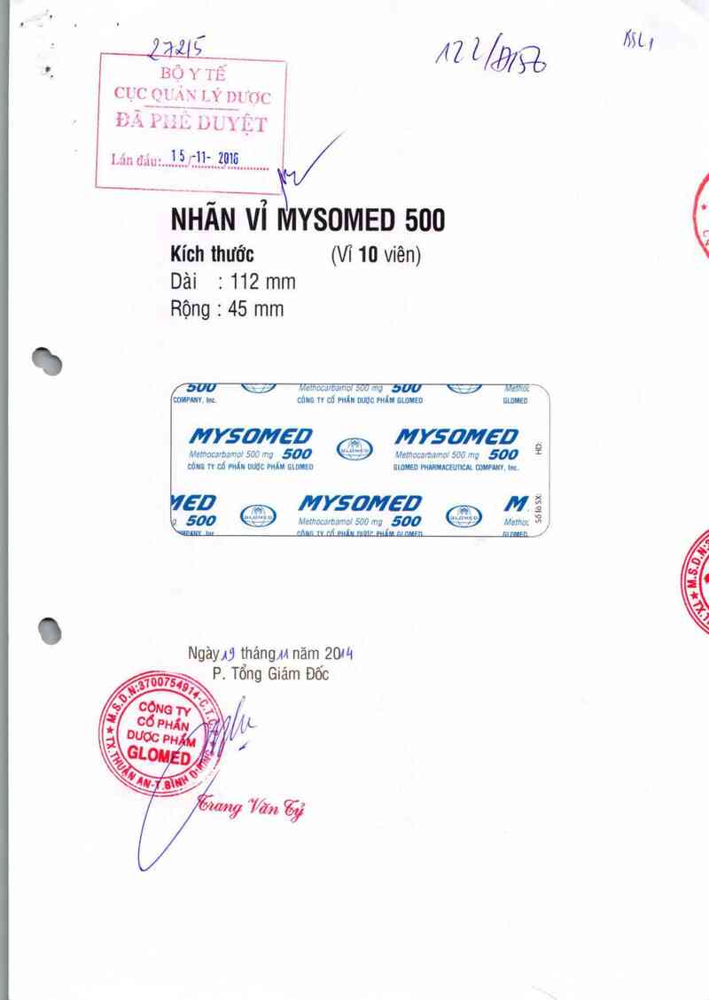 thông tin, cách dùng, giá thuốc Mysomed 500 - ảnh 0