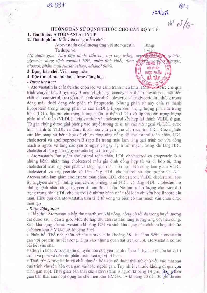 thông tin, cách dùng, giá thuốc Atorvastatin TP - ảnh 1