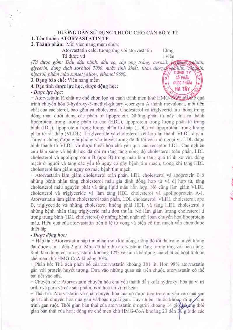 thông tin, cách dùng, giá thuốc Atorvastatin TP - ảnh 2