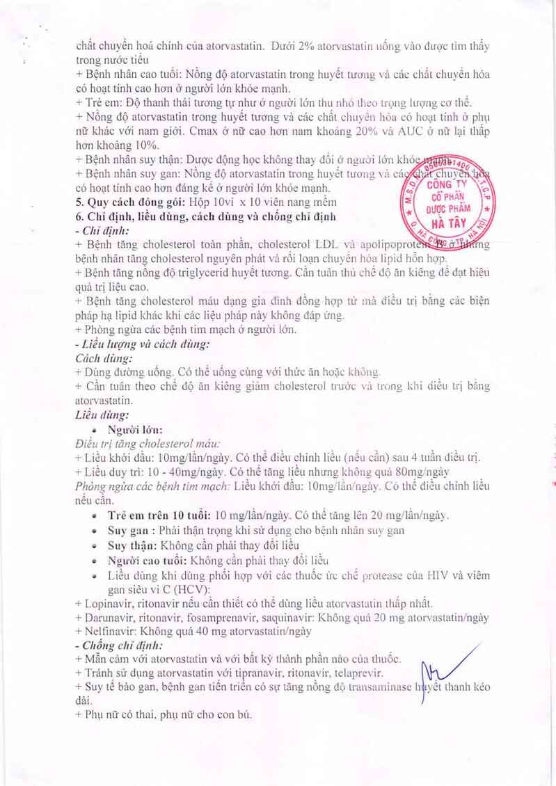 thông tin, cách dùng, giá thuốc Atorvastatin TP - ảnh 3