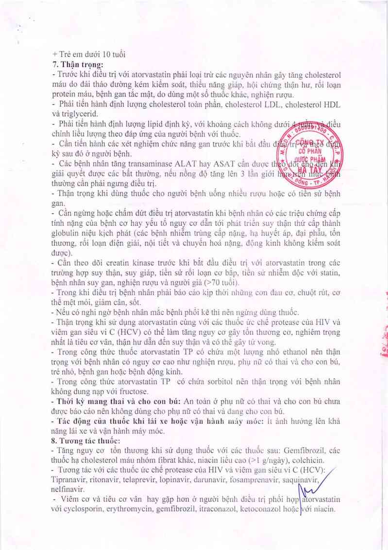 thông tin, cách dùng, giá thuốc Atorvastatin TP - ảnh 4