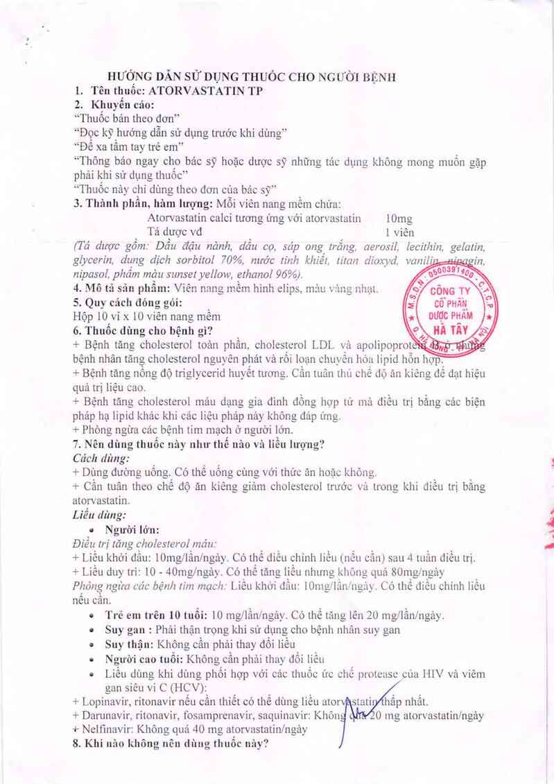 thông tin, cách dùng, giá thuốc Atorvastatin TP - ảnh 7