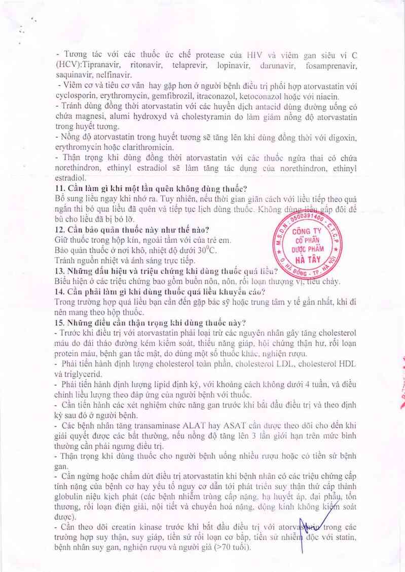 thông tin, cách dùng, giá thuốc Atorvastatin TP - ảnh 9