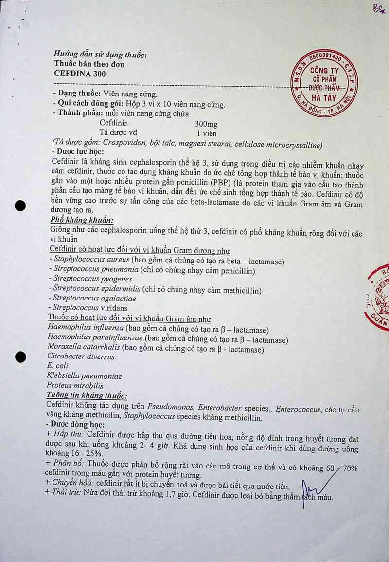 thông tin, cách dùng, giá thuốc Cefdina 300 - ảnh 1