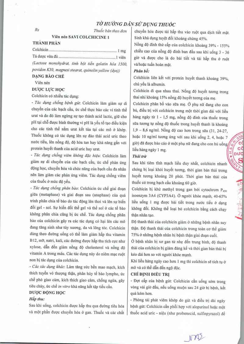 thông tin, cách dùng, giá thuốc SaVi Colchicine 1 - ảnh 1