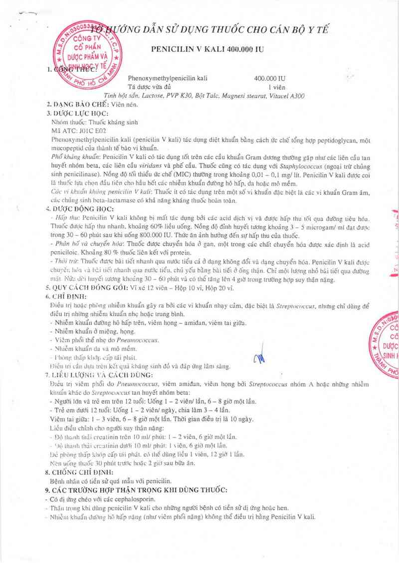 thông tin, cách dùng, giá thuốc Penicilin V Kali 400.000 IU - ảnh 3