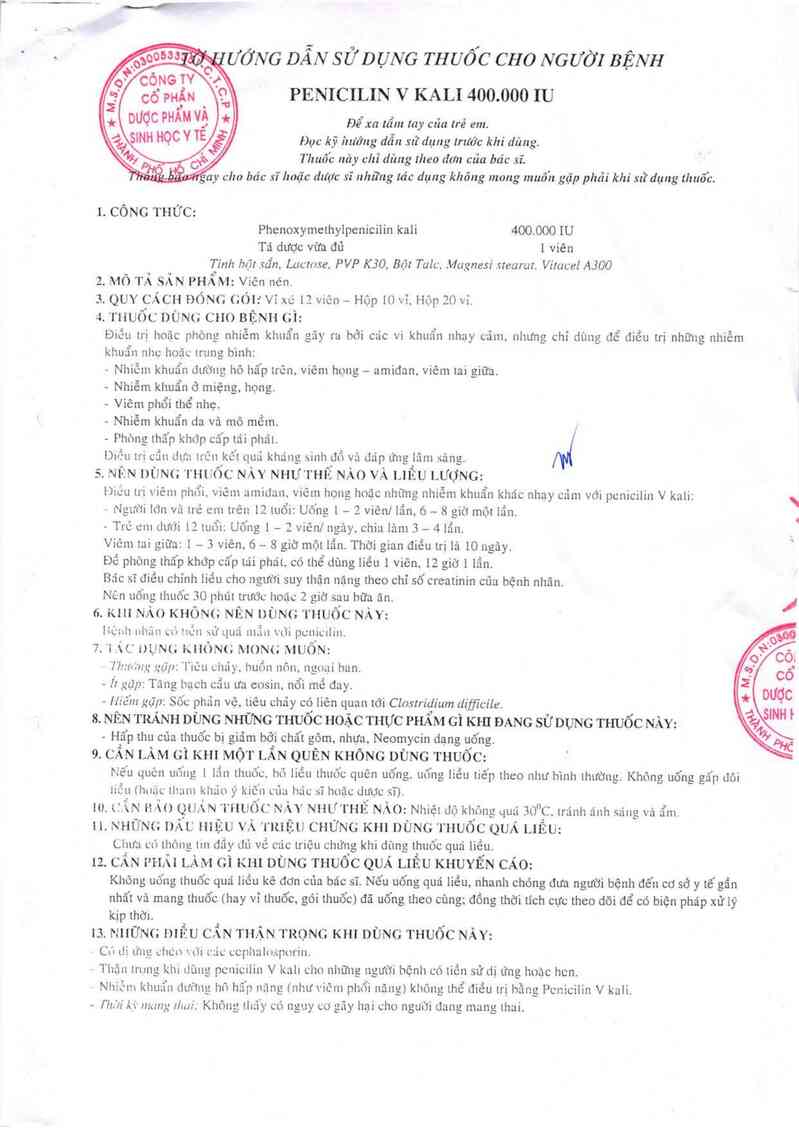 thông tin, cách dùng, giá thuốc Penicilin V Kali 400.000 IU - ảnh 5