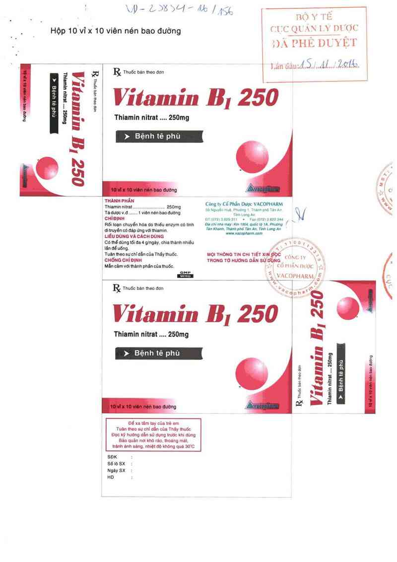 thông tin, cách dùng, giá thuốc Vitamin B1 250 - ảnh 0