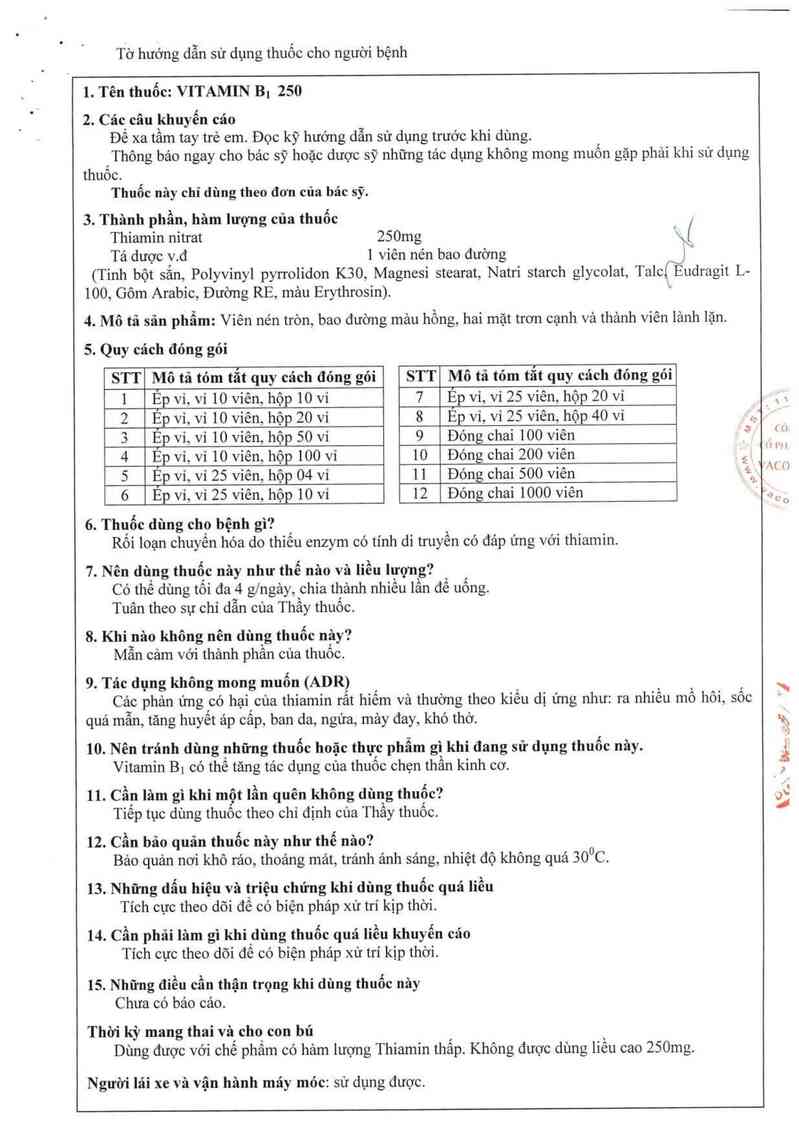 thông tin, cách dùng, giá thuốc Vitamin B1 250 - ảnh 12