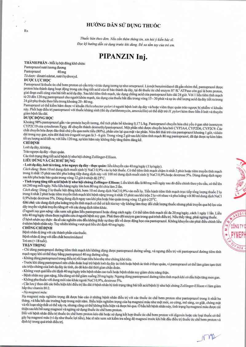 thông tin, cách dùng, giá thuốc Pipanzin Inj. - ảnh 2