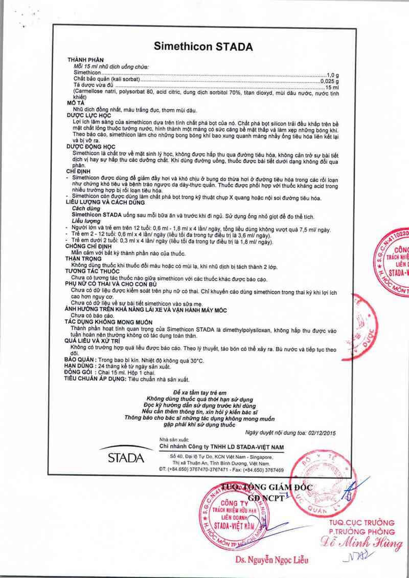 thông tin, cách dùng, giá thuốc Simethicon Stada - ảnh 1