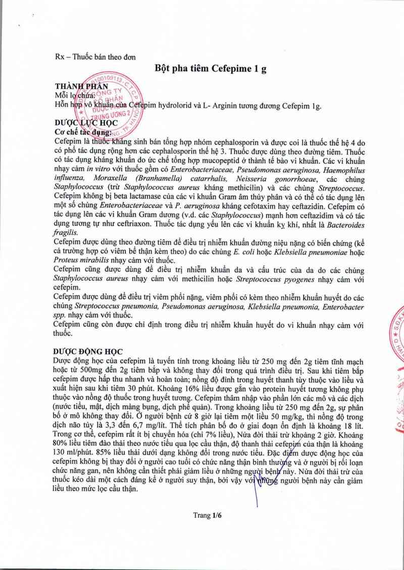 thông tin, cách dùng, giá thuốc Cefepime 1g - ảnh 2