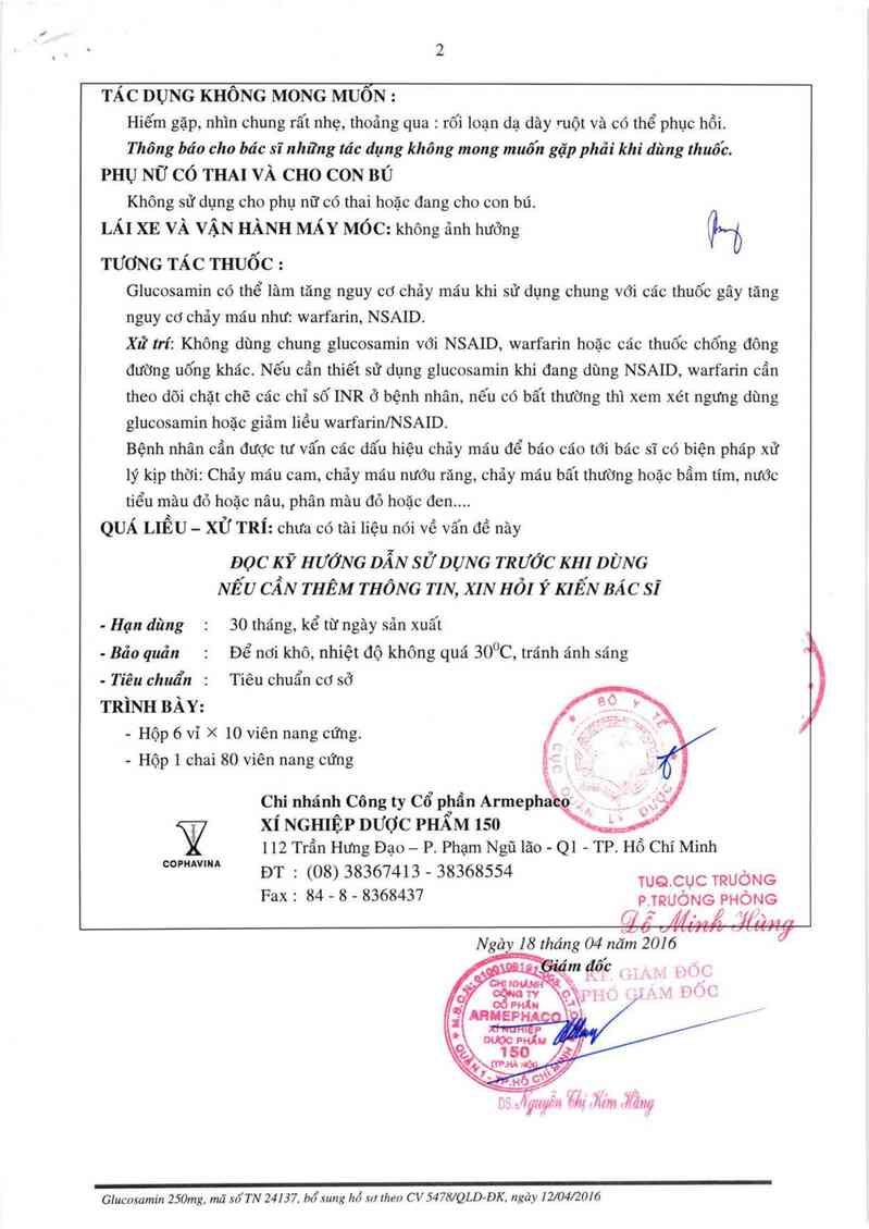 thông tin, cách dùng, giá thuốc Glucosamin 250 mg - ảnh 5