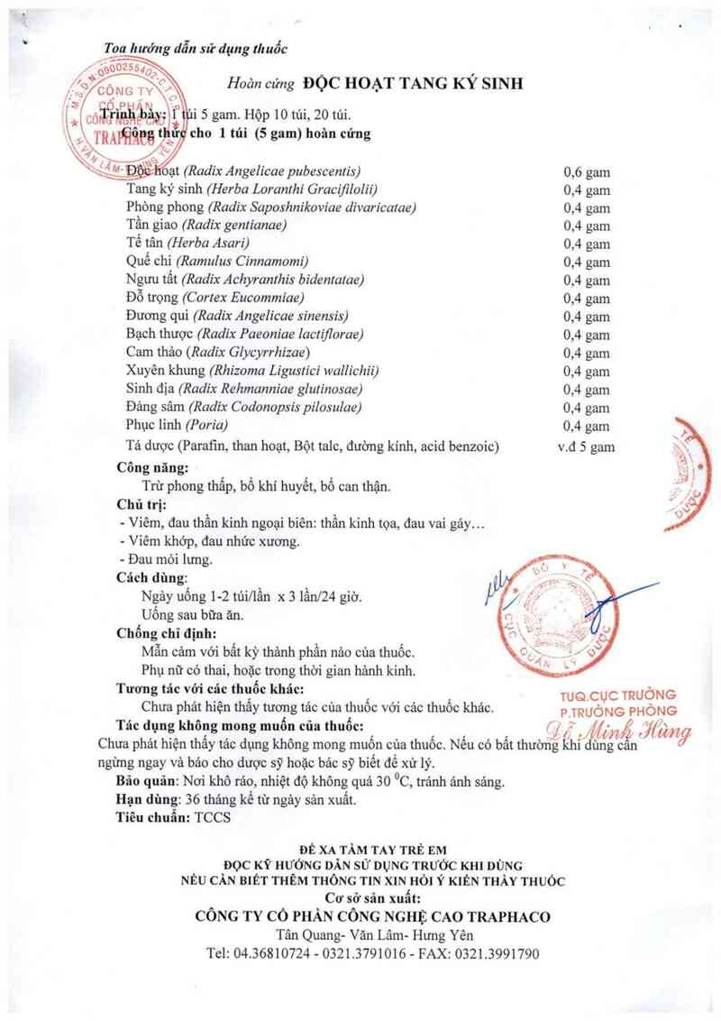 thông tin, cách dùng, giá thuốc Độc hoạt tang ký sinh - ảnh 2