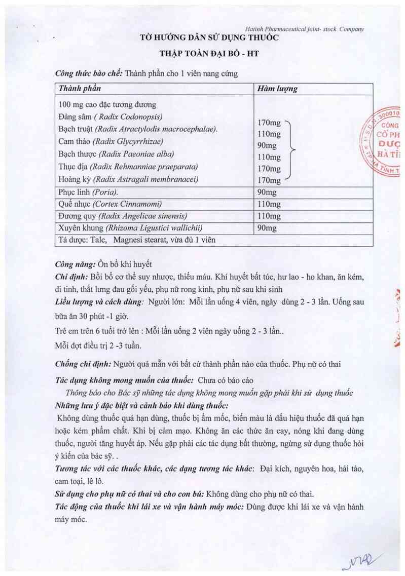 thông tin, cách dùng, giá thuốc Thập Toàn Đại Bổ -HT - ảnh 5