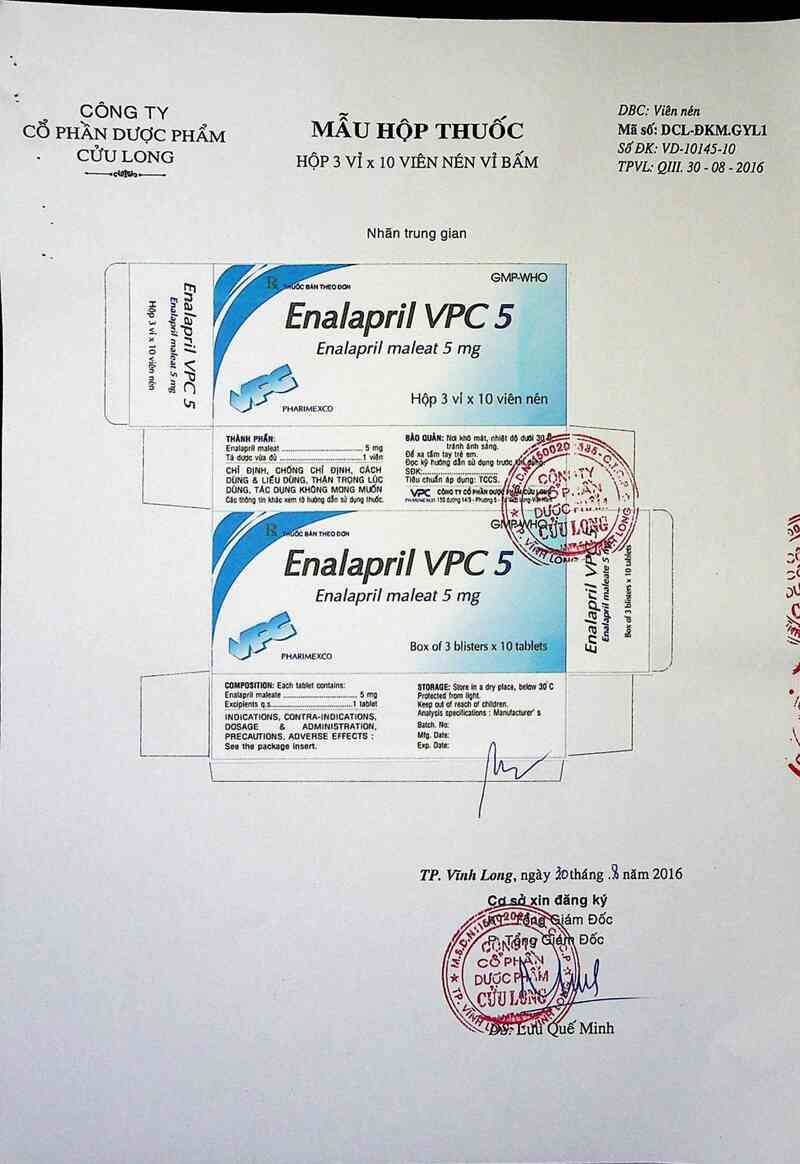 thông tin, cách dùng, giá thuốc Enalapril VPC 5 - ảnh 1