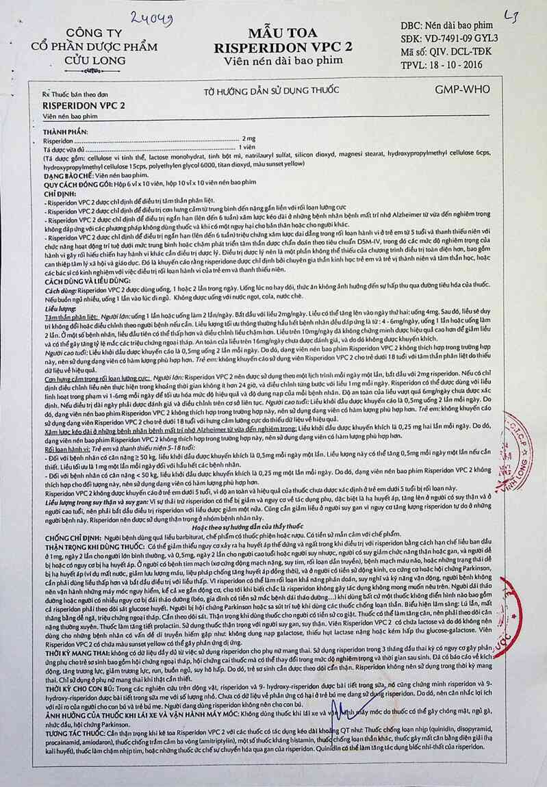 thông tin, cách dùng, giá thuốc Risperidon VPC 2 - ảnh 3