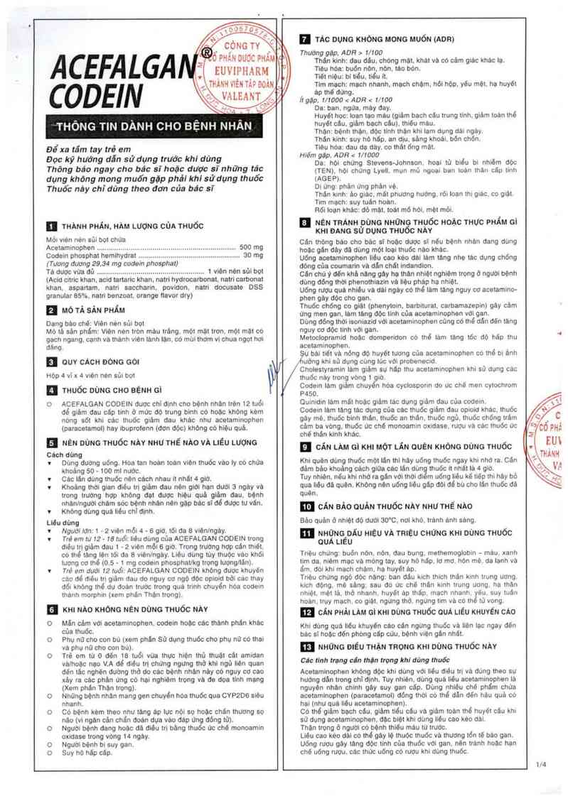 thông tin, cách dùng, giá thuốc Acefalgan Codein - ảnh 2