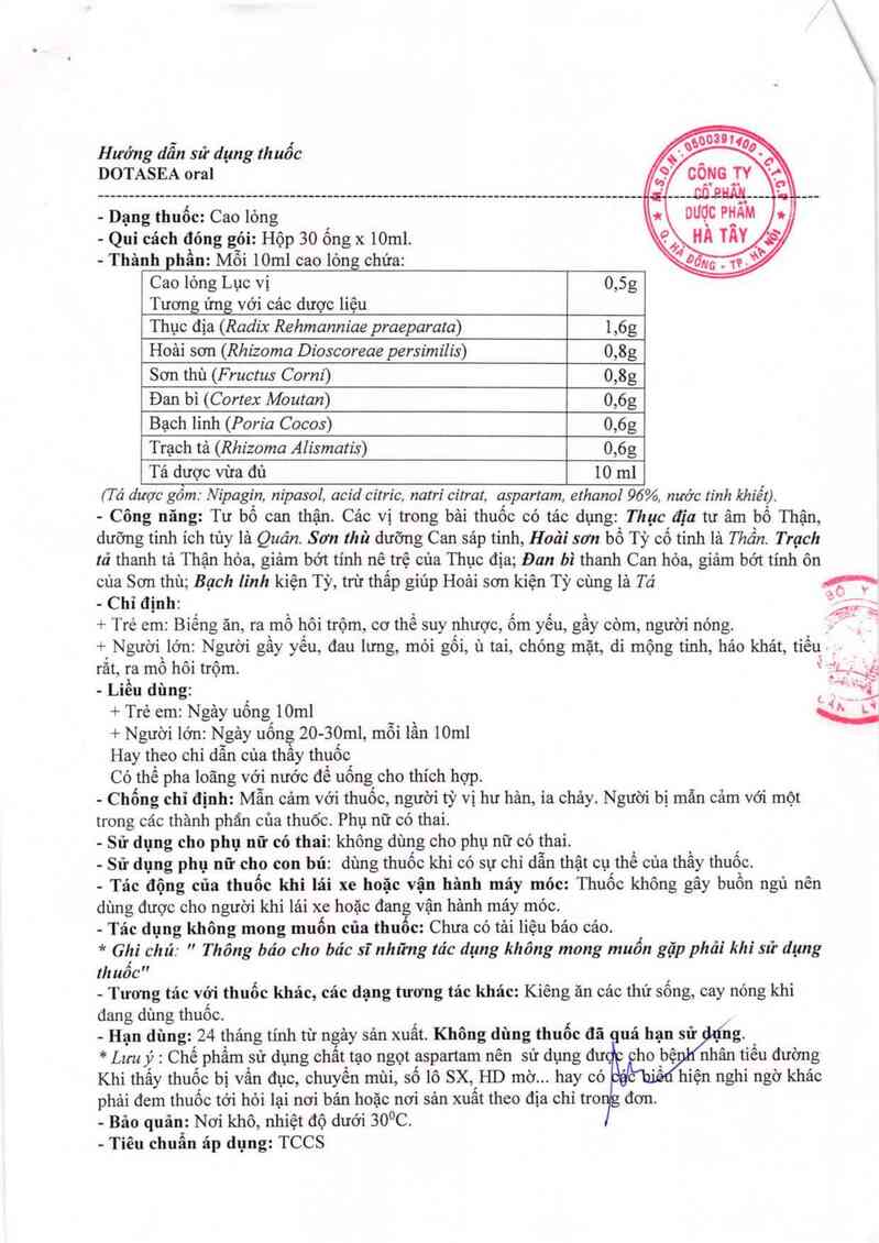 thông tin, cách dùng, giá thuốc Dotasea Oral - ảnh 1