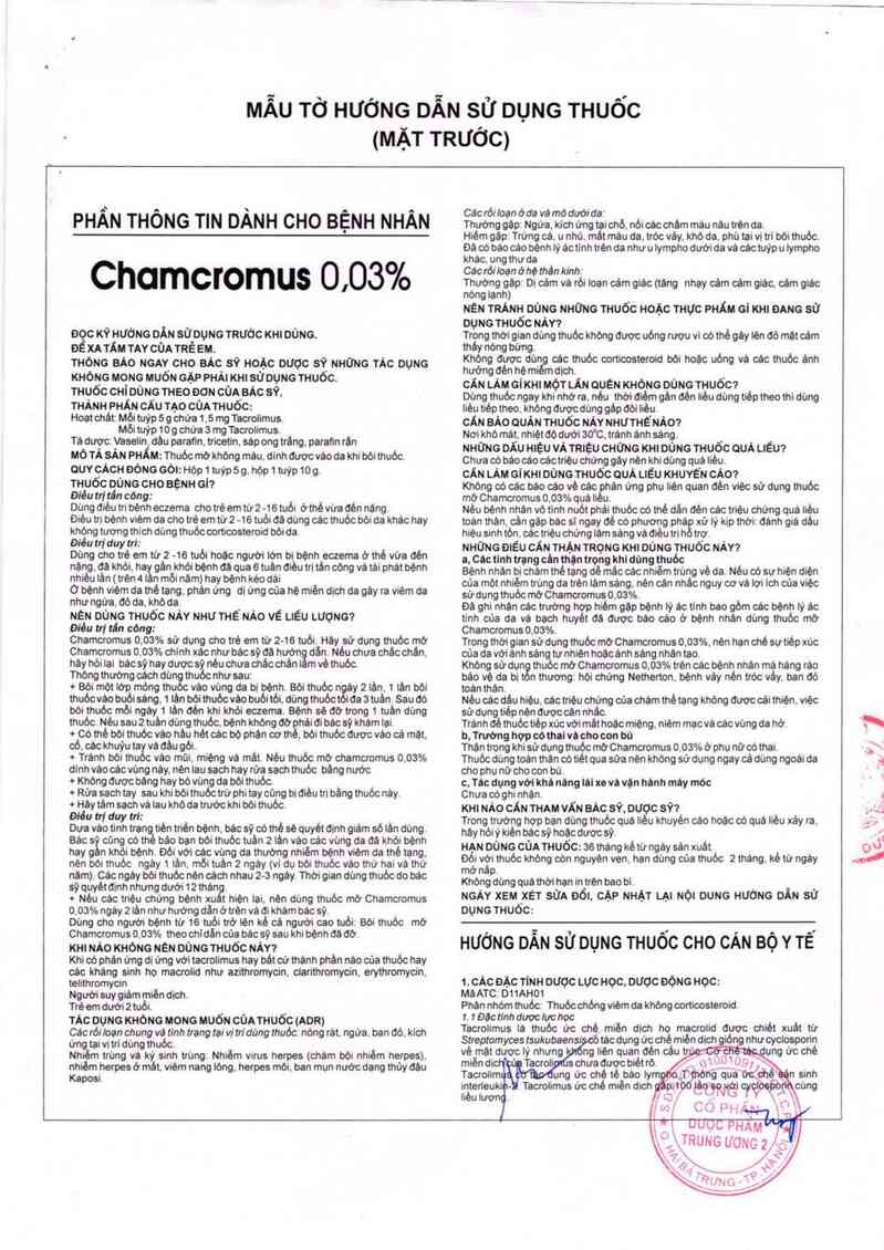 thông tin, cách dùng, giá thuốc Chamcromus 0,03% - ảnh 2