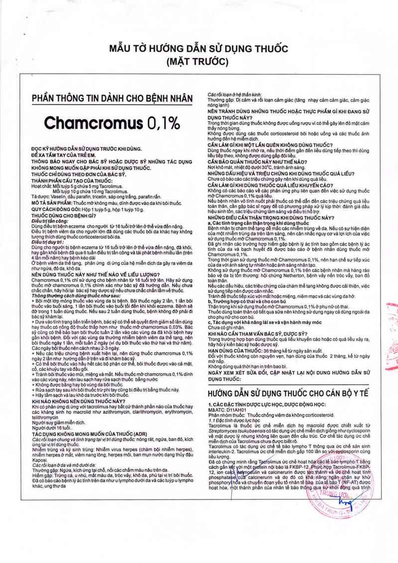 thông tin, cách dùng, giá thuốc Chamcromus 0,1% - ảnh 2