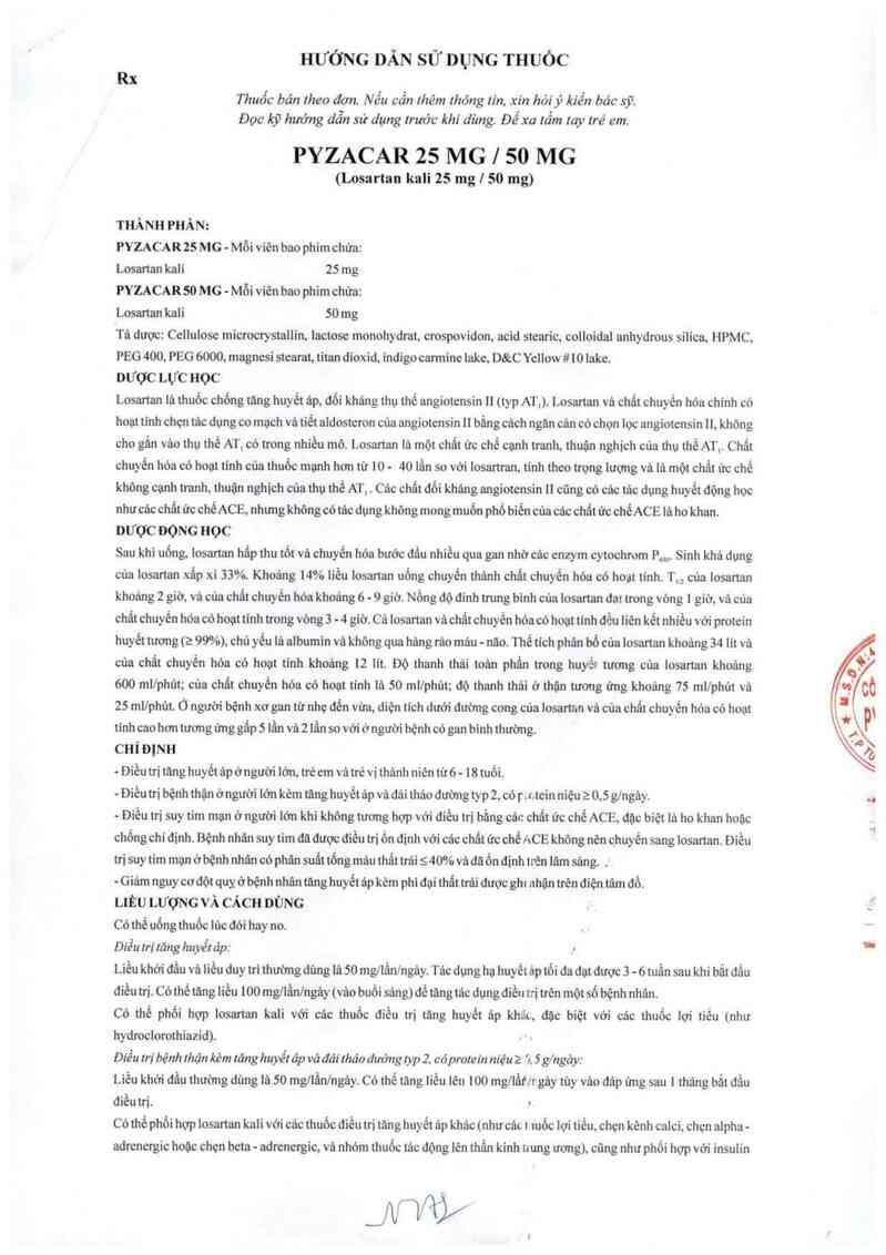 thông tin, cách dùng, giá thuốc Pyzacar 25 mg - ảnh 2