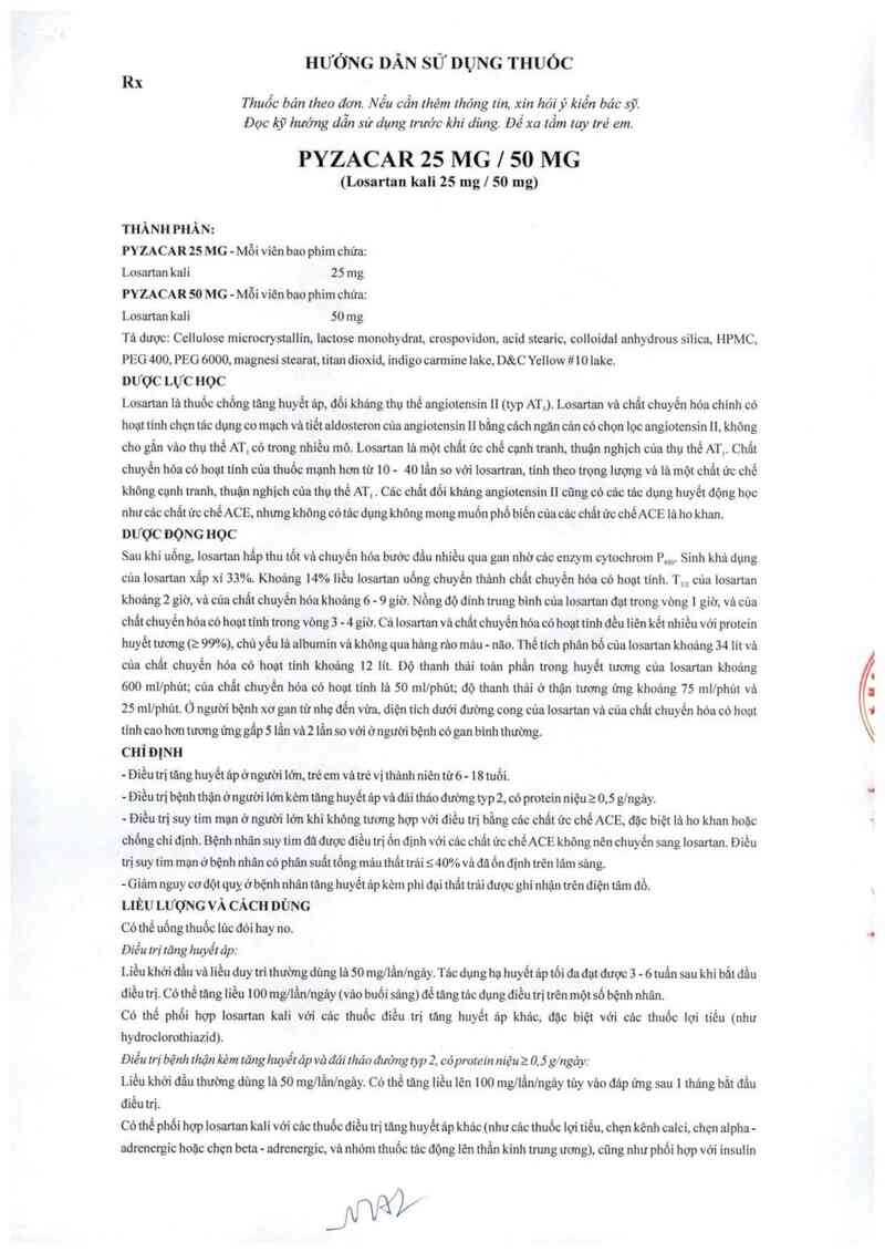 thông tin, cách dùng, giá thuốc Pyzacar 50 mg - ảnh 2
