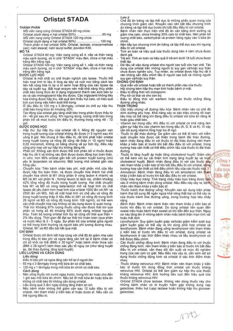 thông tin, cách dùng, giá thuốc Orlistat Stada 120 mg - ảnh 1