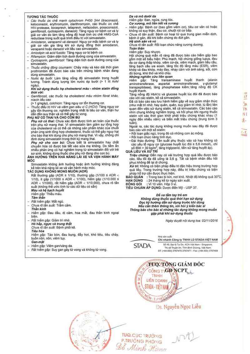 thông tin, cách dùng, giá thuốc Simvastatin Stada 10 mg - ảnh 2